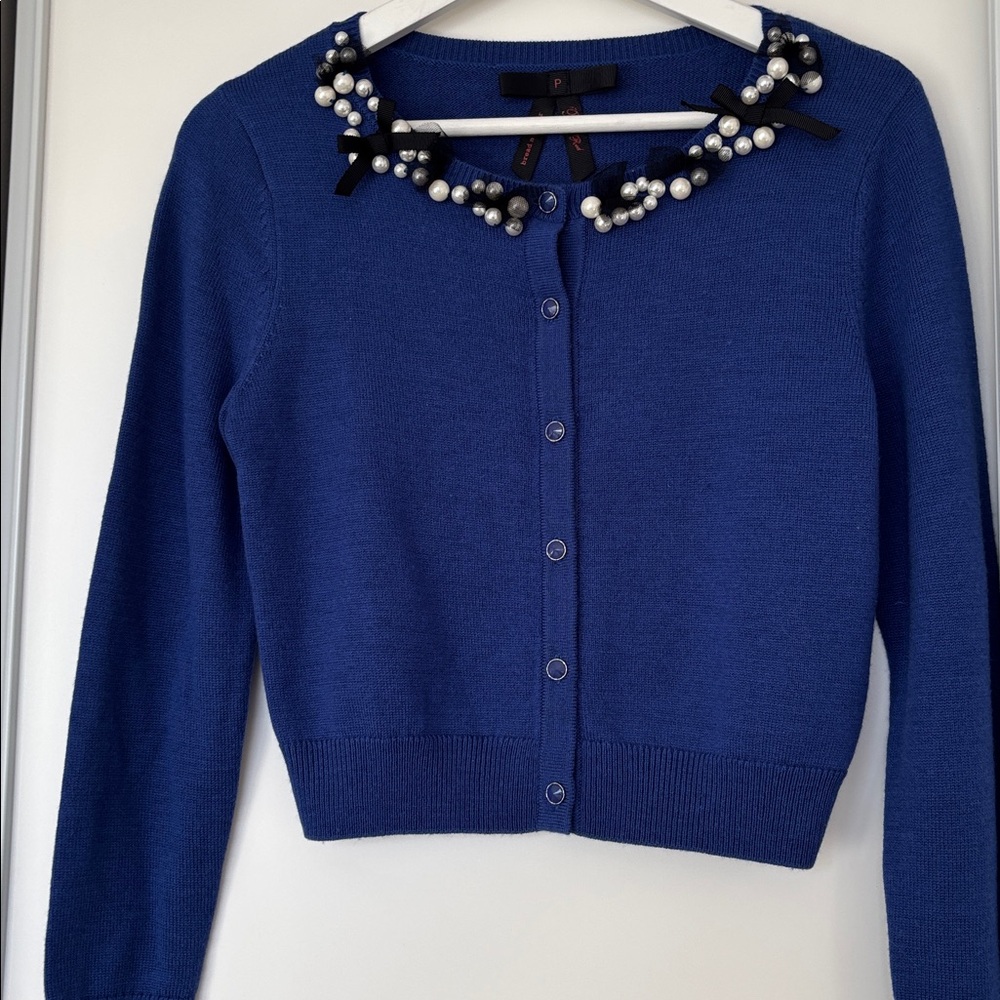 Bread and Butter Elegant Blue Sweater with Pearl Accents